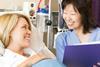 Pregnant woman with doctor, nurse or midwife