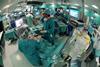An operation or surgery in a hospital under way