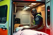 Black paramedic and ambulance, AI generated