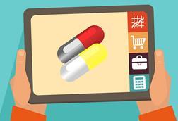 Ipad/tablet computer with image of pills on