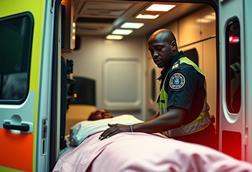Black paramedic and ambulance, AI generated