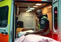 Black paramedic and ambulance, AI generated