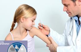 Doctor injecting child and CCG barometer logo