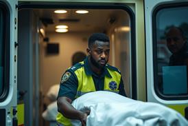 Black paramedic and ambulance, AI generated