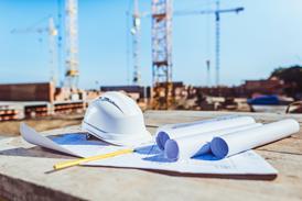 Construction building site cranes blueprint plans