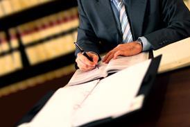 Lawyer signing contracts legal