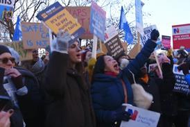 Nurses striking outside St Thomas' Hospital, London, 2022