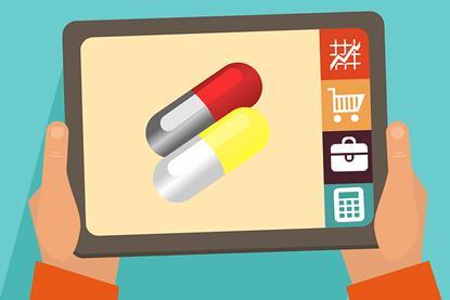 Ipad/tablet computer with image of pills on