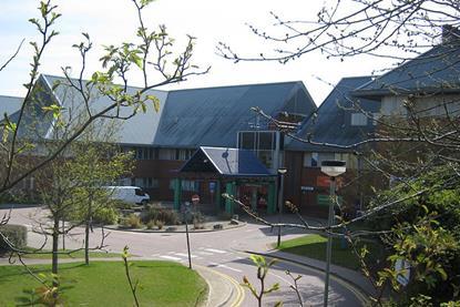 View of the main entrance of Salisbury District Hospital from the south west