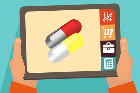 Ipad/tablet computer with image of pills on