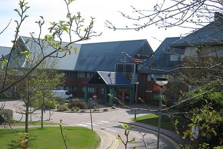 View of the main entrance of Salisbury District Hospital from the south west