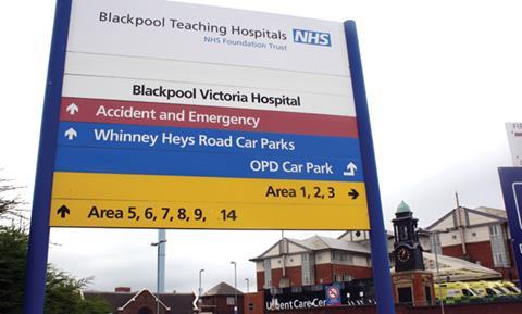 A sign outside Blackpool teaching hospitals NHS foundation trust