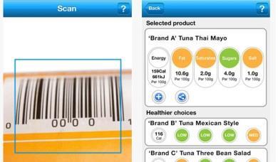 Foodswitch enables smartphone users to scan food products to find out their nutritional value before they buy them