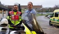 Andy Griffiths, Volunteer Rider, North West Blood Bikes Lancashire and Lakes, and Barry Rigg, Community Engagement Manager, UHMBT