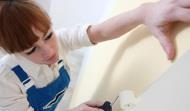 Woman painting a wall with a roller