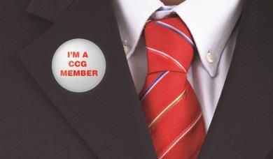 Close-up of lapel and CCG membership badge