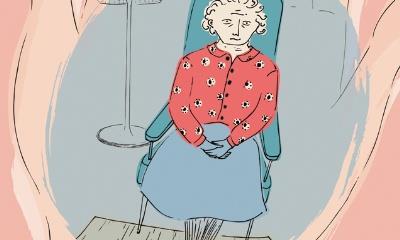 Illustrastion of older woman in an arhchair
