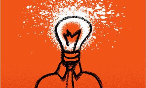 Illustration showing man with lightbulb for head