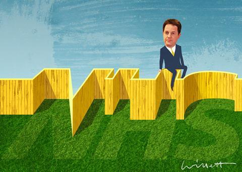 Nick Clegg sitting on the fence cartoon