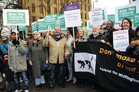 Labour MPs David Lammy (far right) and Frank Dobson (second from right) join a “Save the Whittington Hospital” march in London in February