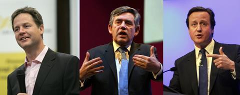 Nick Clegg, Gordon Brown and David Cameron