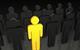 A yellow figure standing out from a black crowd